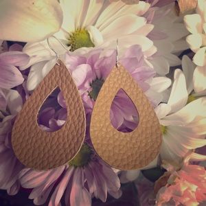 Faux Leather Earrings with Silver Hook (Light Tan)